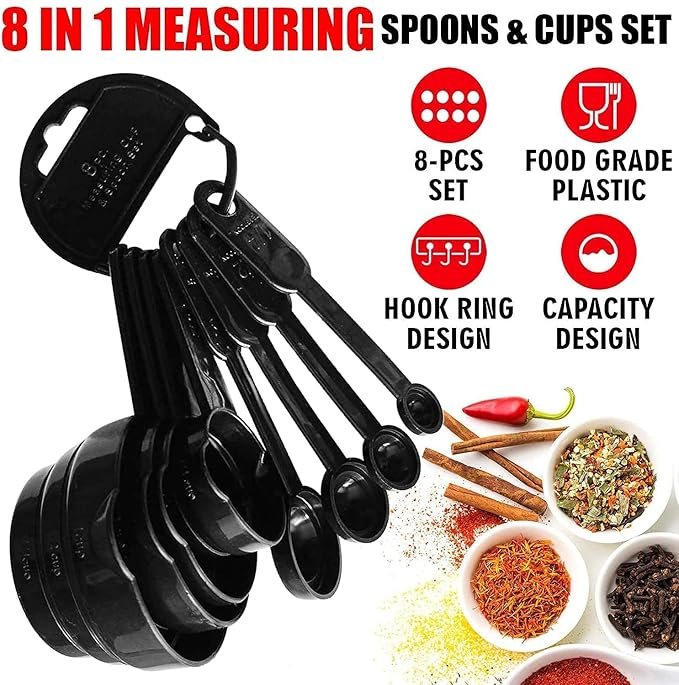 Black Measuring Spoon Set - Durable Kitchen Tool for Precise Measurements