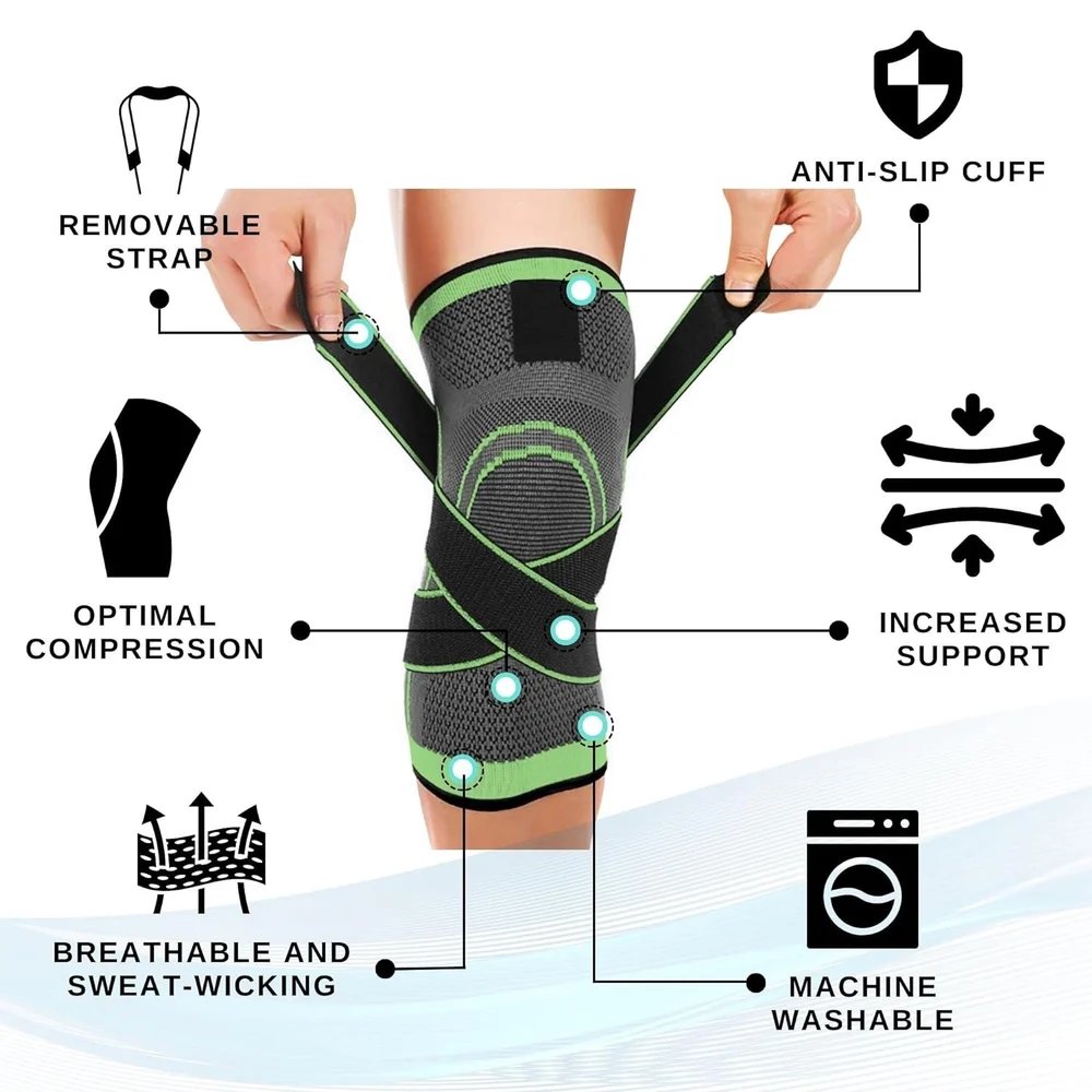 Knee Strap – Green, Adjustable Compression Brace for Knee Pain Relief, Patella Support, Arthritis, Tendonitis, and Sports Injuries, Comfortable, Breathable, and Durable