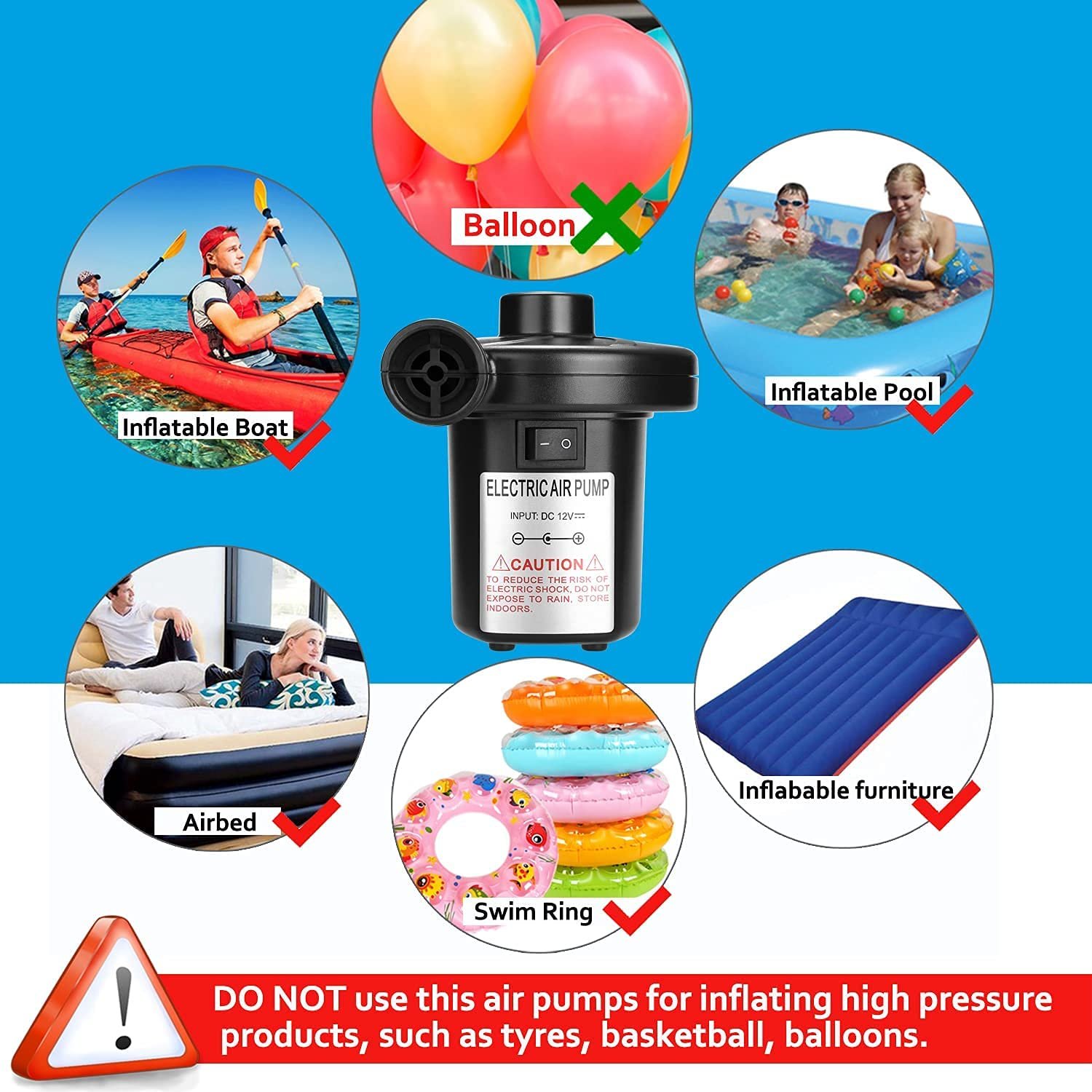 Electric Air Pump | High-Pressure Electric Inflator for Tires, Pools, Air Mattresses & More