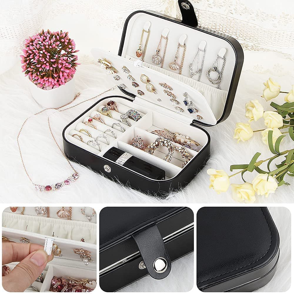 PU Jewelry Box – Elegant, Compact Jewelry Organizer, Soft Faux Leather Storage Case for Rings, Necklaces, Earrings, and Bracelets, Ideal for Travel and Home Use