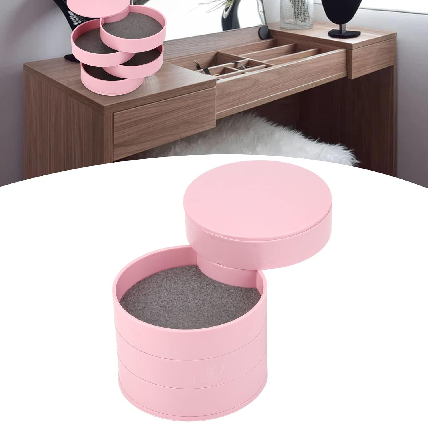 Rotating Jewelry Box - Pink – Elegant Rotating Organizer for Rings, Necklaces, Earrings, and Bracelets, Stylish & Functional Storage Solution, Ideal for Home Use and Gifts