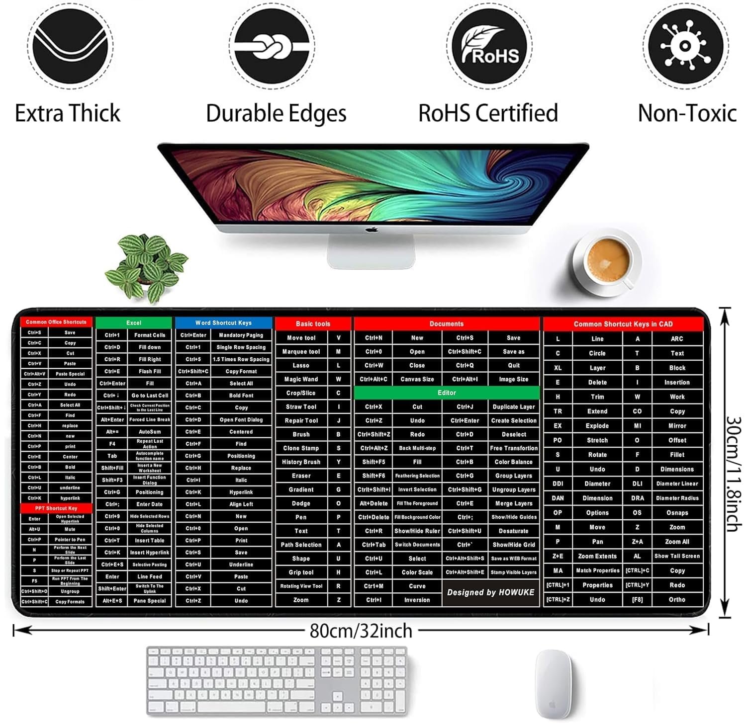 Keyboard Mat with Shortcut Key Printed Patterns – Non-Slip Desk Mat for Computer, Laptop, and Gaming – Ideal for Enhanced Productivity and Quick Access