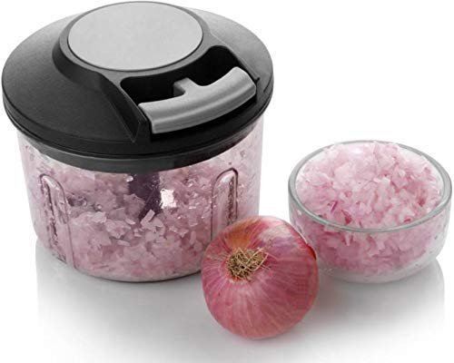 Black Manual Pull Chopper ? Hand-Powered Vegetable & Onion Chopper with Sharp Blades ? Compact & Easy Food Cutter for Kitchen

