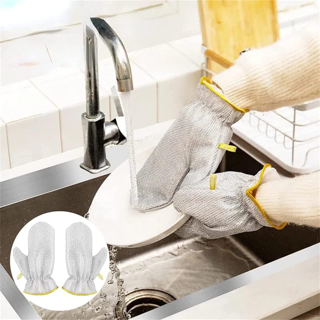 Reusable Wire Dishwashing Gloves (1 Piece) ? Heat-Resistant Silicone Cleaning Gloves with Built-In Scrubber ? Durable & Reusable for Dishwashing, Pet Care, and Kitchen Cleaning

